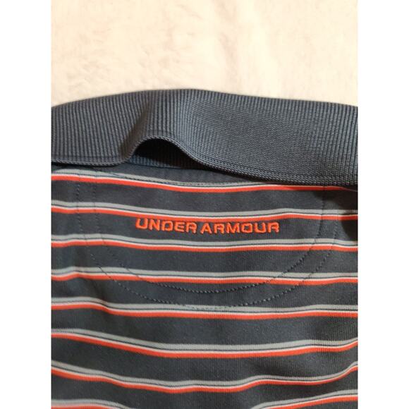 Under Armour Polo Mens Medium Gray Striped HeatGear Golf Athleisure Preppy - Picture 4 of 12